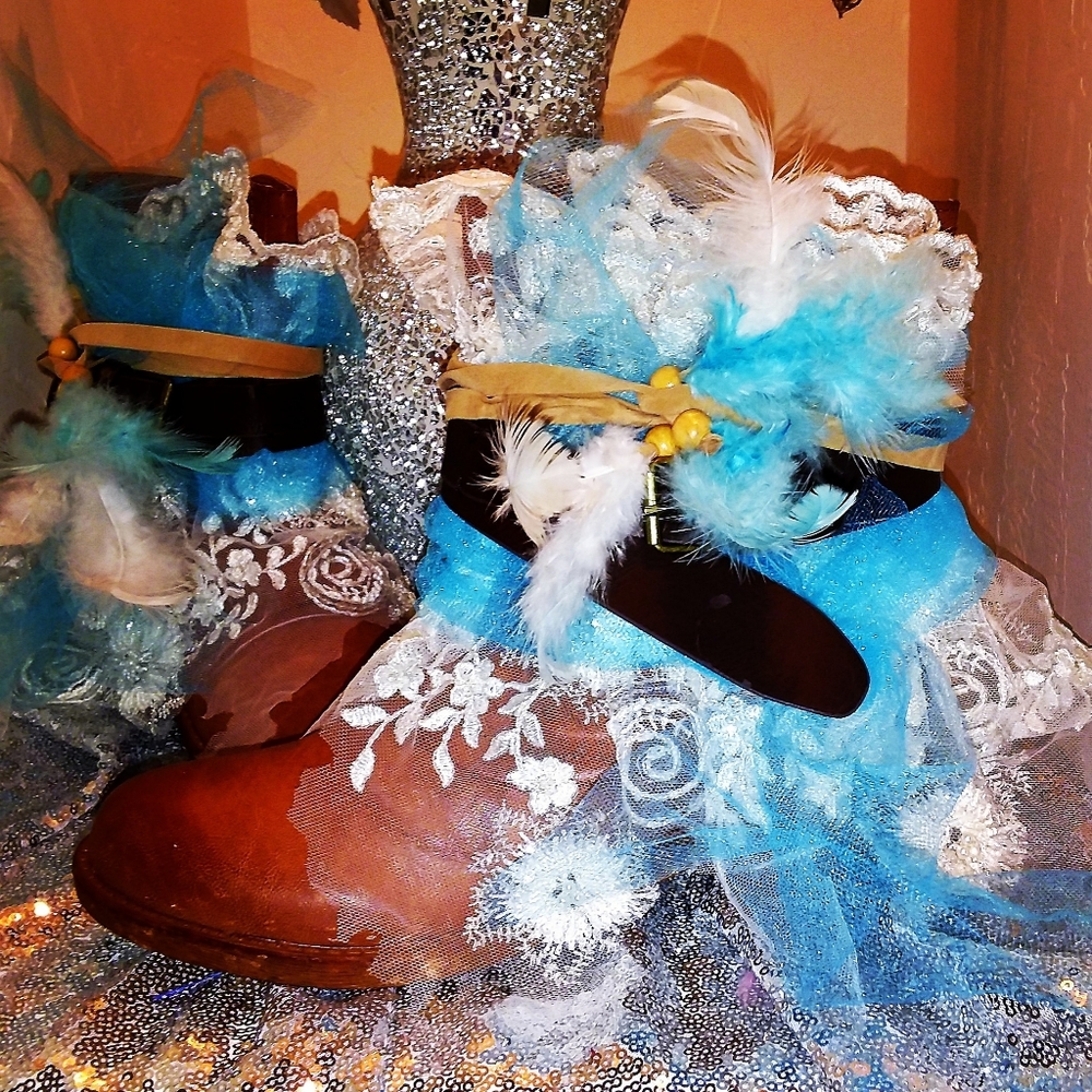 CHEROKEE Feathers & Lace Boho Wedding Ankle Boots